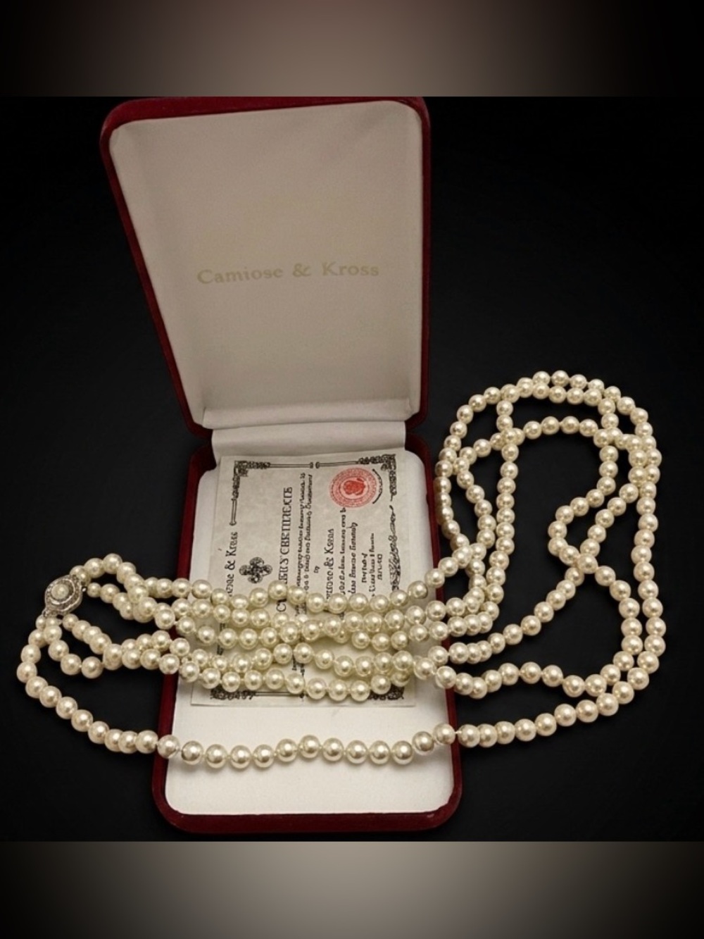 #205 Camrose & Kross Jacqueline Kennedy JBK 3 Strand Pearl Necklace